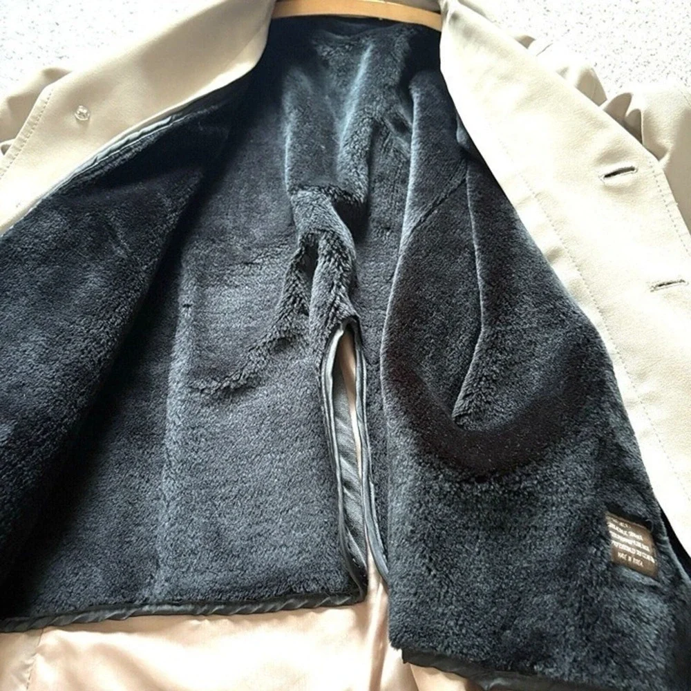Men's Quality Fashions 38 short men's overcoat light tan faux fur lined USA Vtg